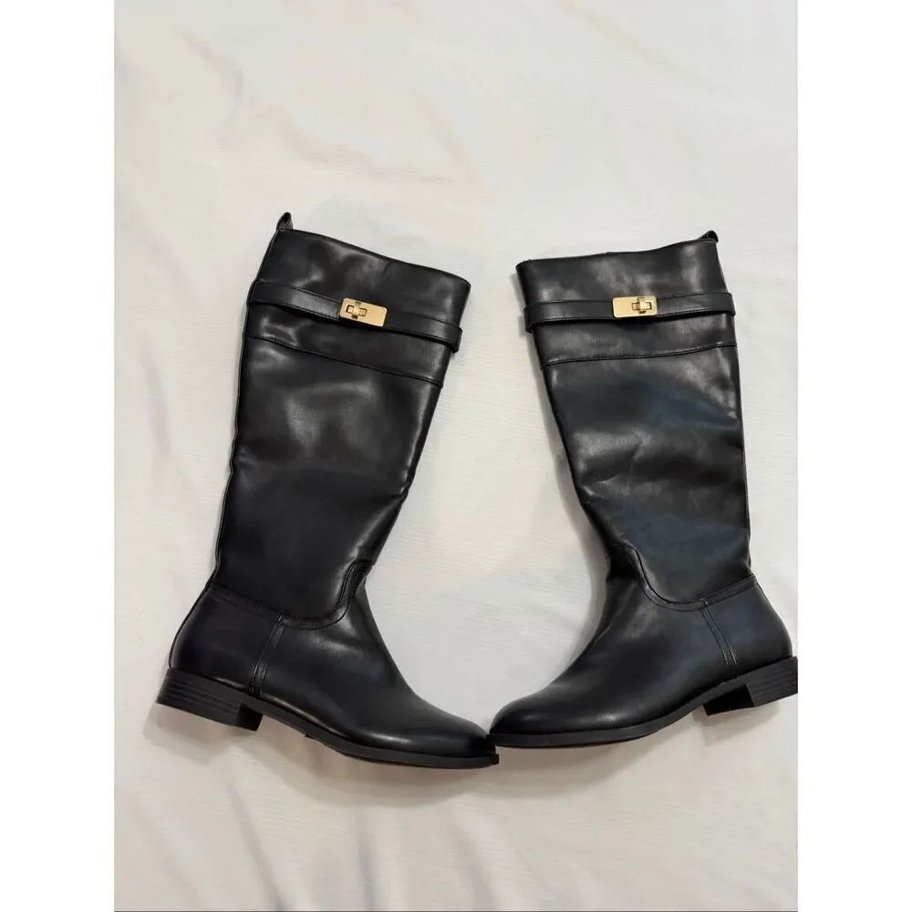 Gianni Bini Taharahhp Womens Buckle Mid-Calf Black Boots Size 7.5M 7 1/2 New